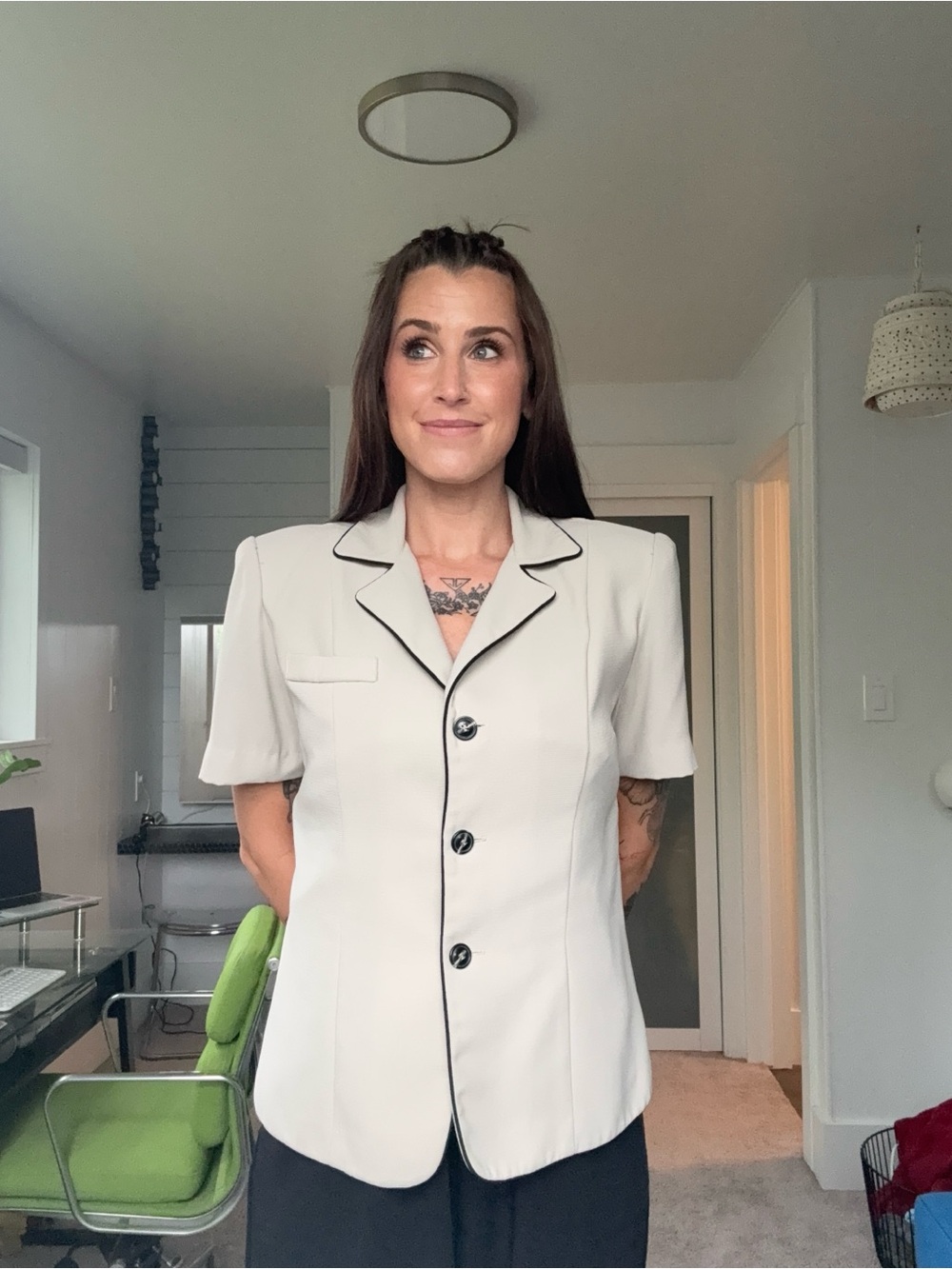 Studio I Cream Blazer with Black Piping